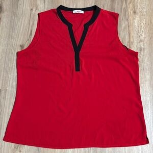 Calvin Klein Red Sleeveless Tank Top with Mandarin Collar